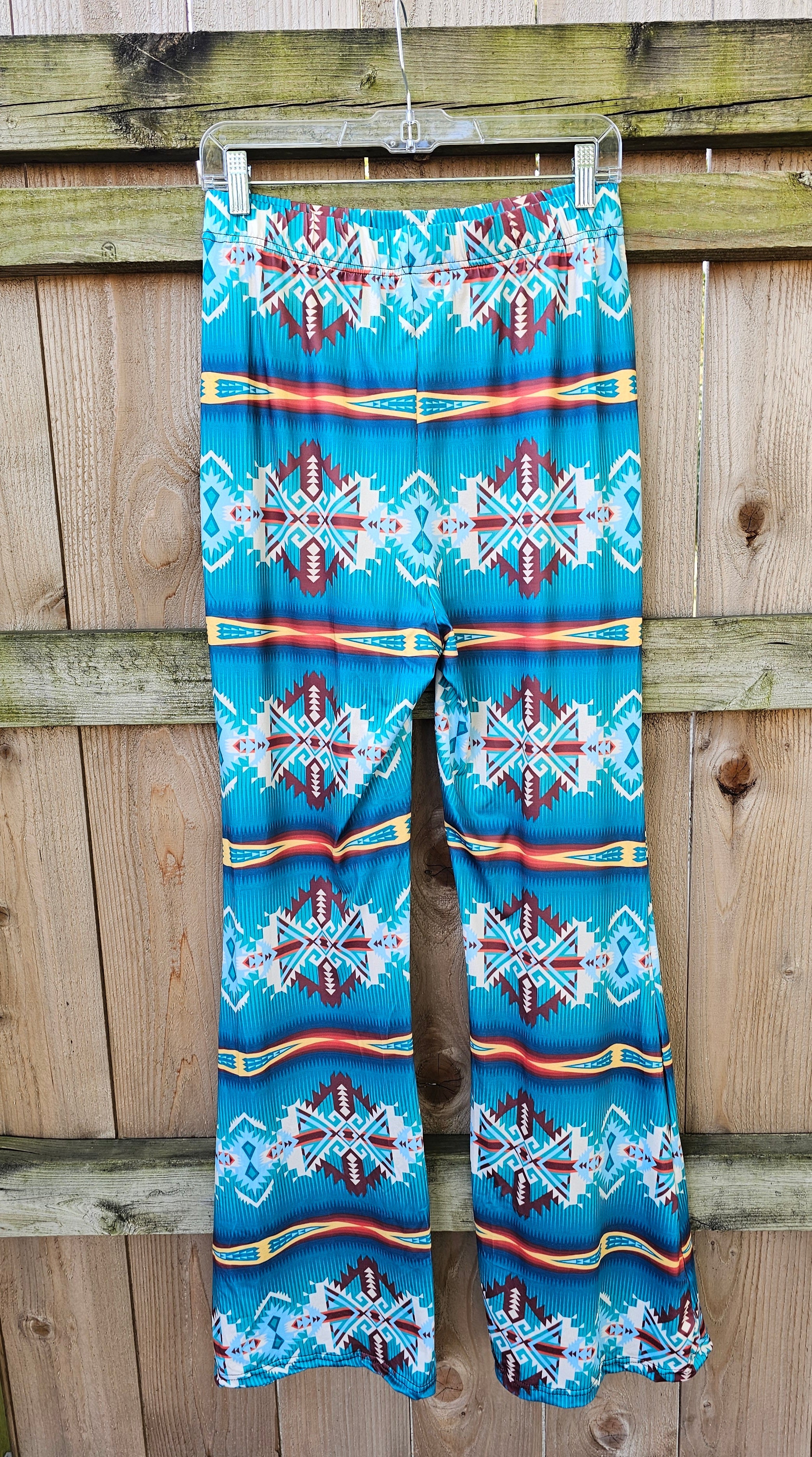 Baha Ranch Teal Aztec Flare Pants