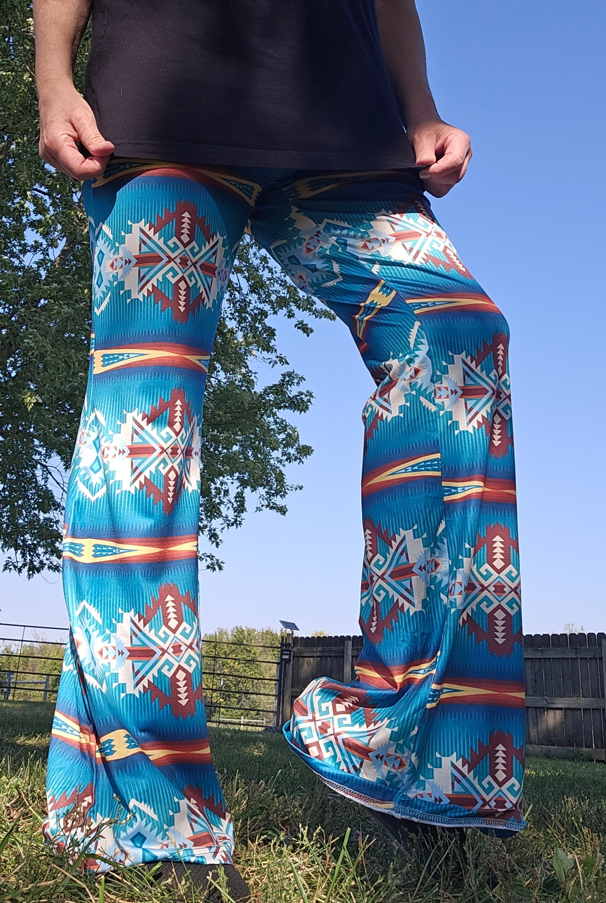 Baha Ranch Teal Aztec Flare Pants