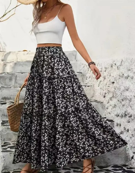 Miss Sparkling | Floral Tiered Maxi Skirt