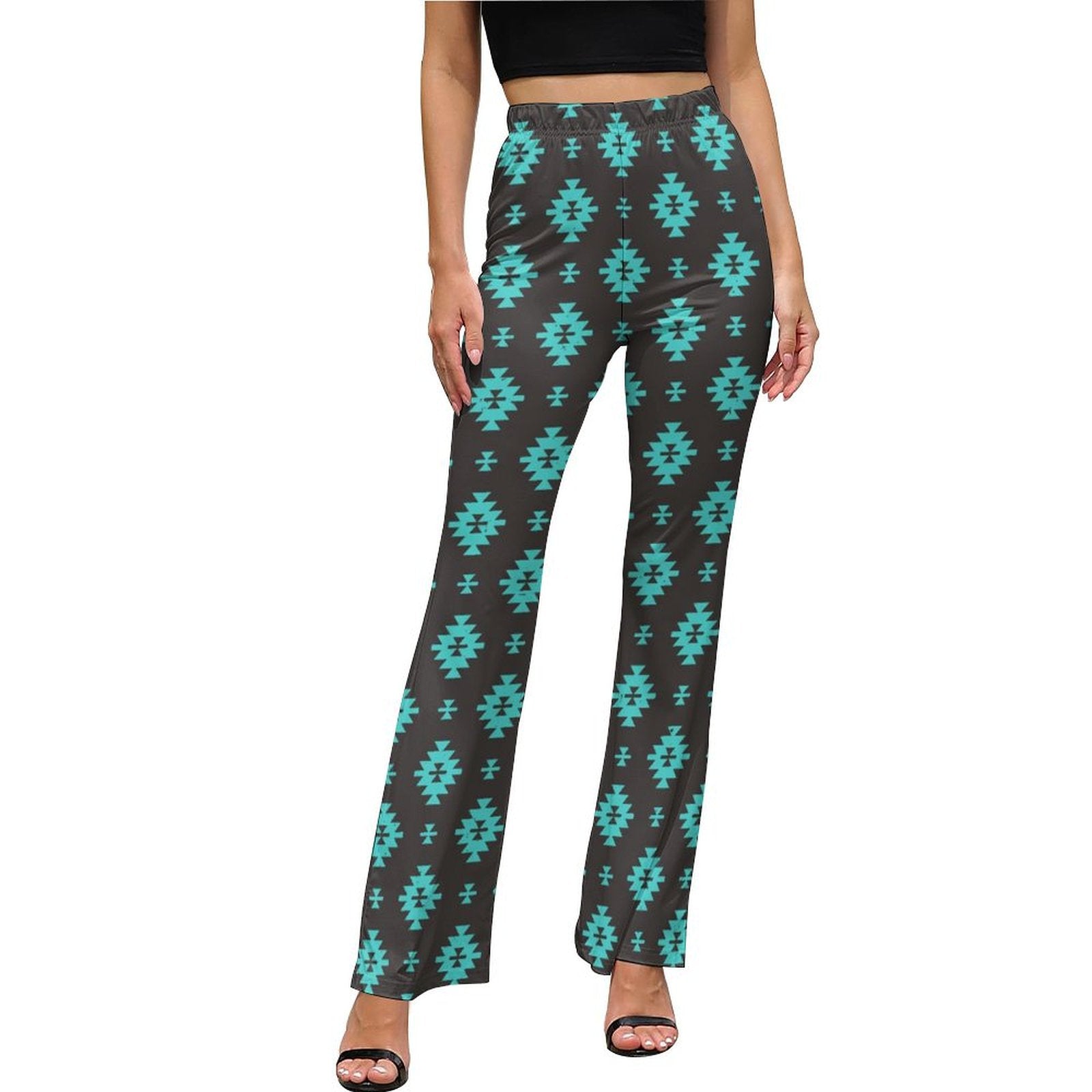Baha Ranch Charcoal Turquoise Aztec Flare Pants