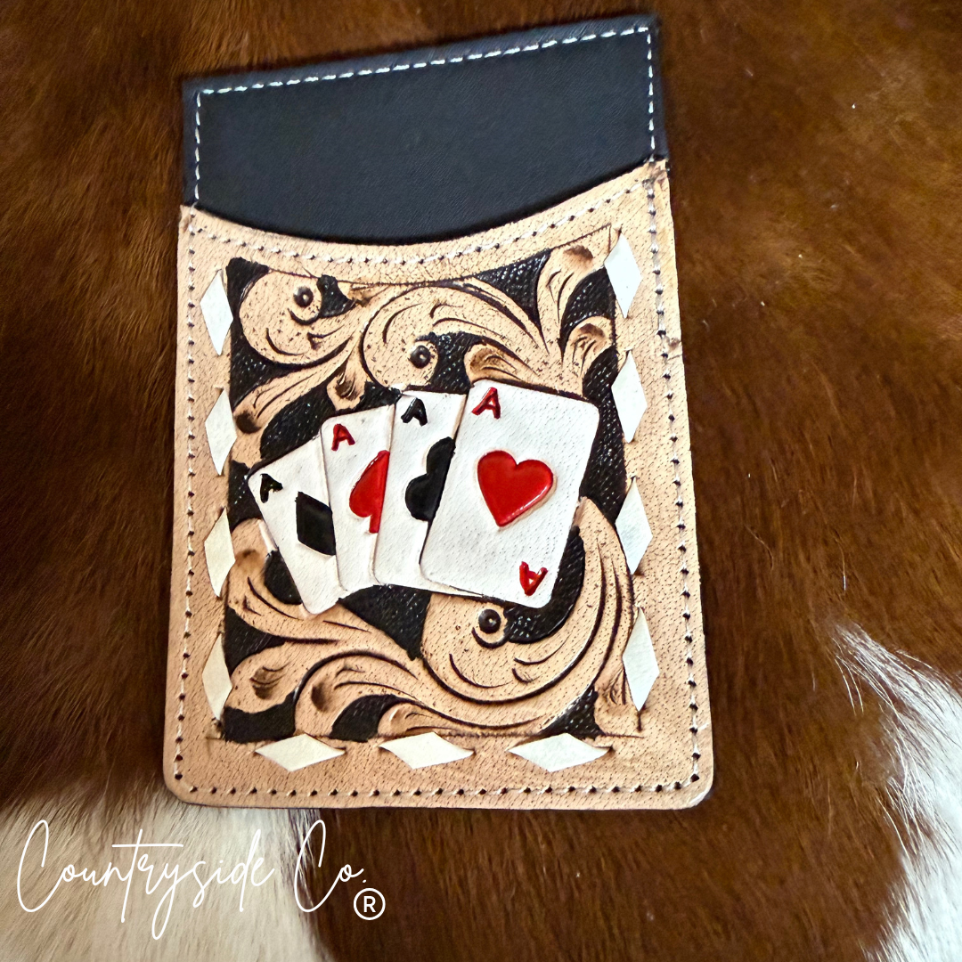 Gambler Tooled Leather Credit Card Holder