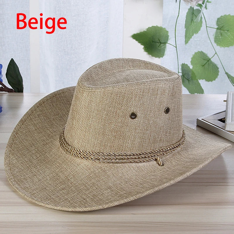 Western Cowboy Hat for Men Summer Wide Brim Sunscreen Denim Sun Cap Outdoor Travel Hiking Fishing Anti-UV Visor Travel Hats