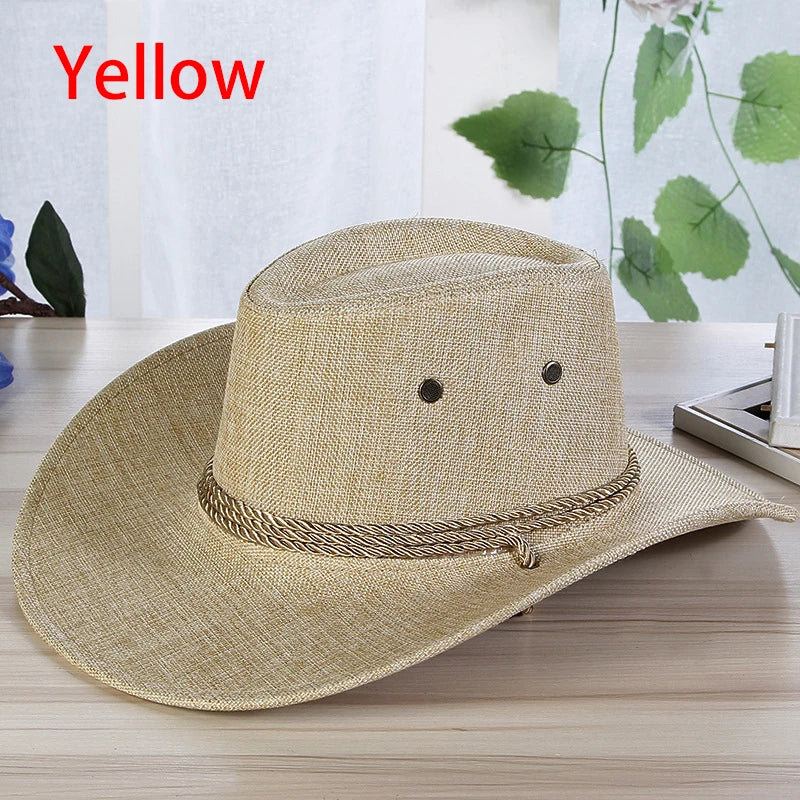 Western Cowboy Hat for Men Summer Wide Brim Sunscreen Denim Sun Cap Outdoor Travel Hiking Fishing Anti-UV Visor Travel Hats