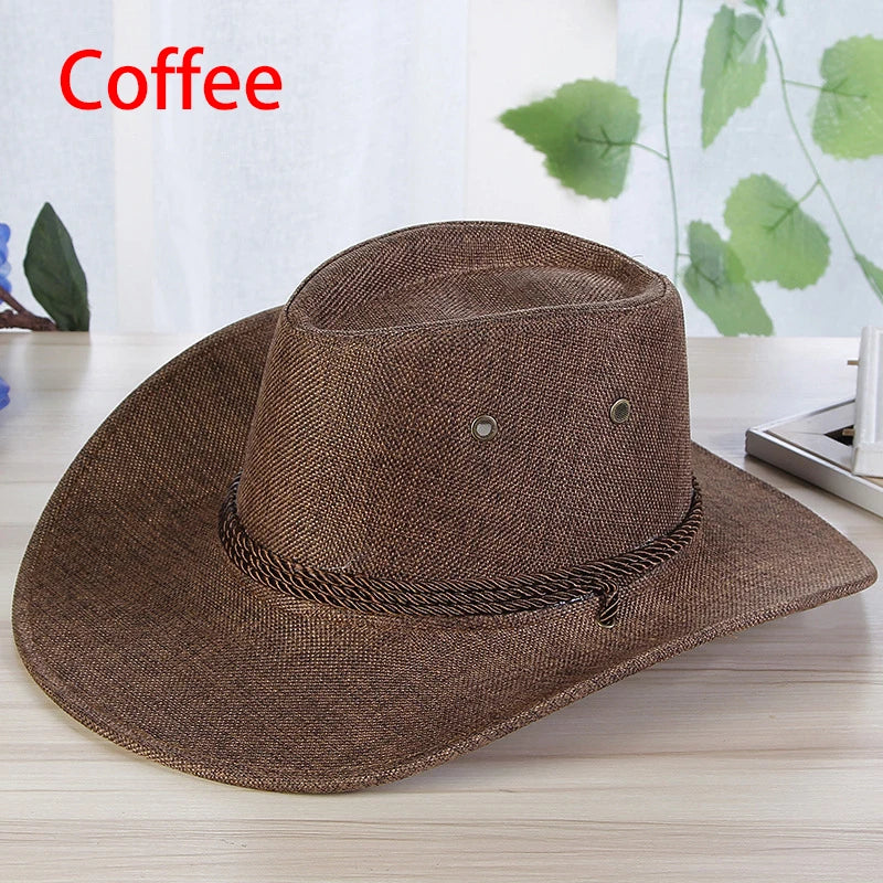 Western Cowboy Hat for Men Summer Wide Brim Sunscreen Denim Sun Cap Outdoor Travel Hiking Fishing Anti-UV Visor Travel Hats