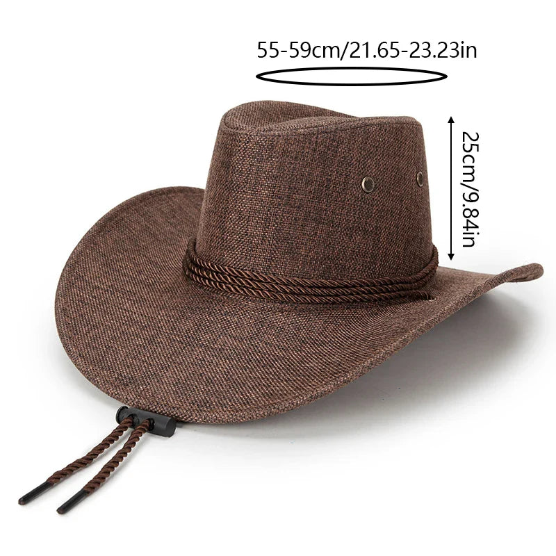 Western Cowboy Hat for Men Summer Wide Brim Sunscreen Denim Sun Cap Outdoor Travel Hiking Fishing Anti-UV Visor Travel Hats