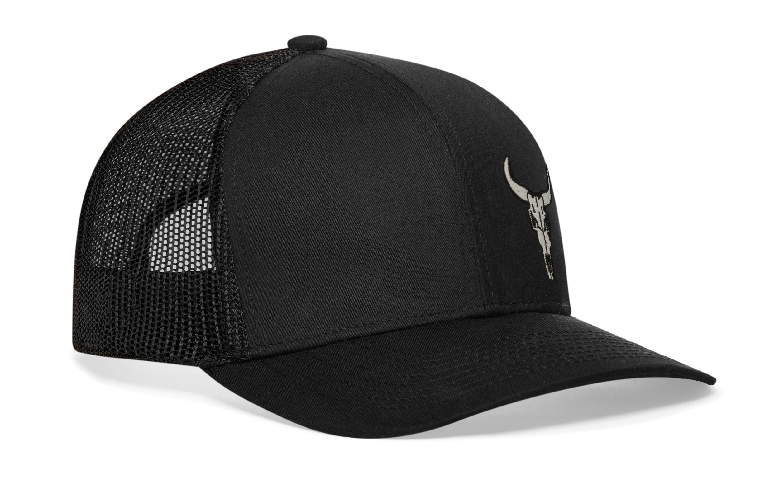Bull Skull Trucker Hat  |  Black Bull Skull Snapback