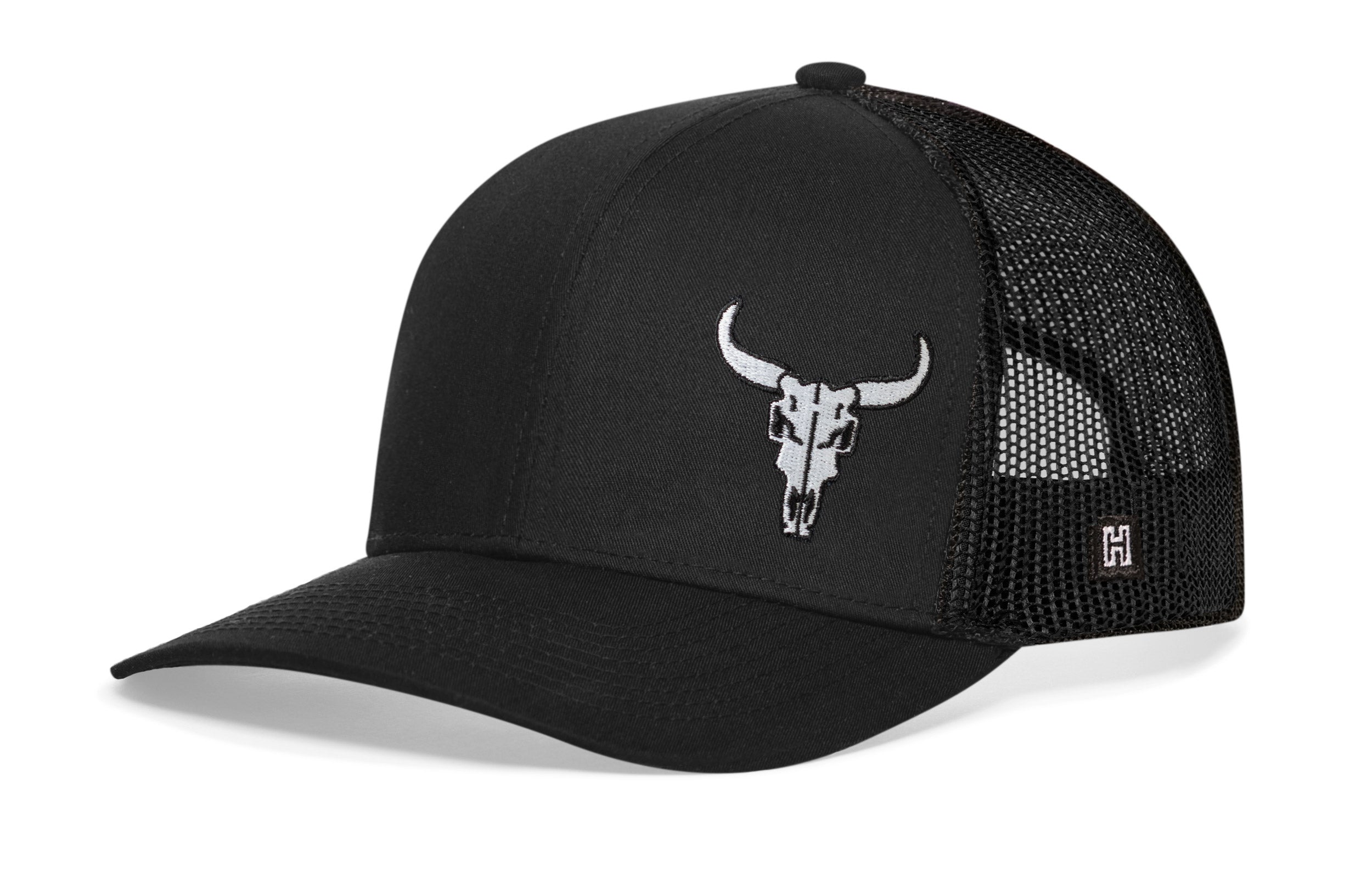 Bull Skull Trucker Hat  |  Black Bull Skull Snapback