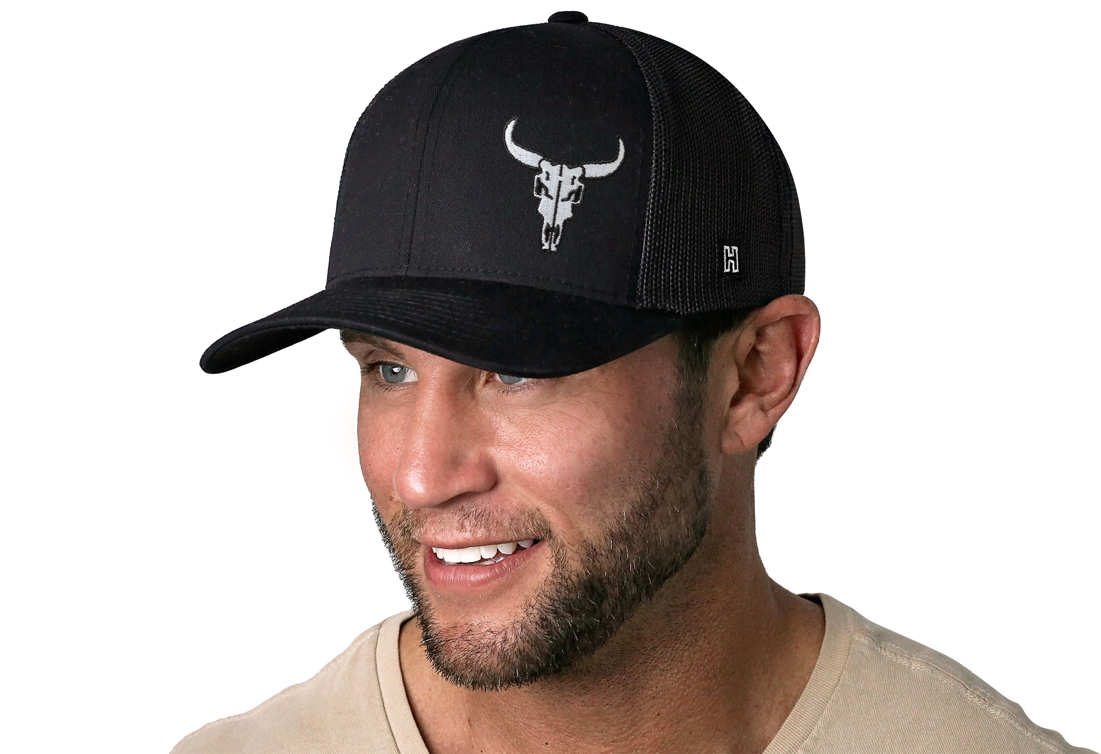 Bull Skull Trucker Hat  |  Black Bull Skull Snapback