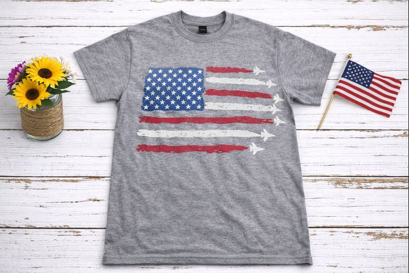 Fighter Jet Trail American Flag Tee